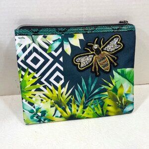 Papyrus Beaded Butterfly Green Zip Pull Pouch Make Up Cosmetic Travel Bag 8.75"